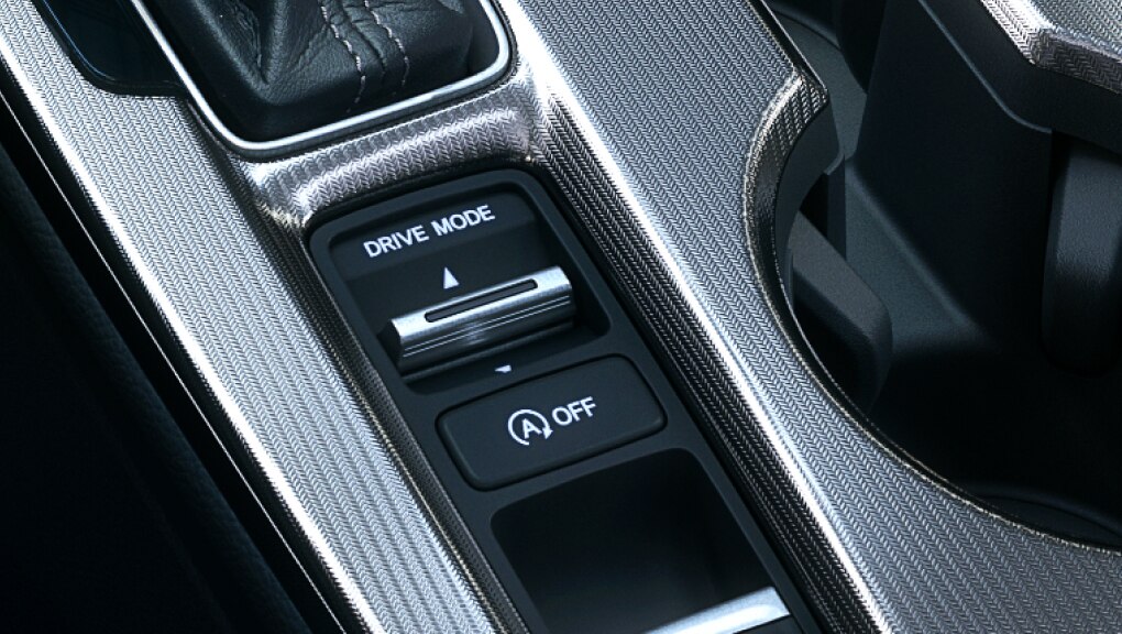 Close-up of the ECON drive mode button in a 2022 Honda Civic.
