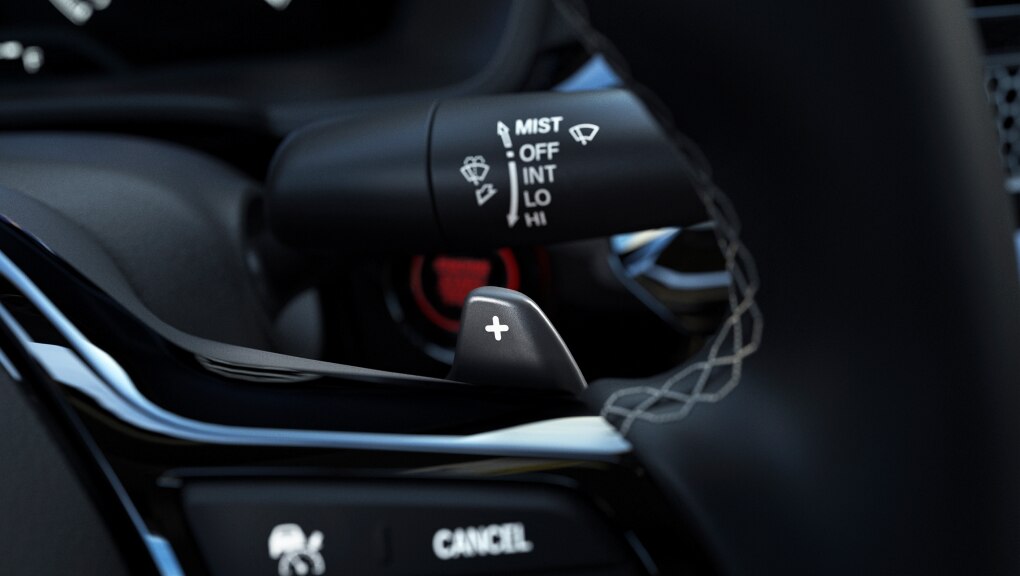 Close-up shot of the windshield wiper controls in a 2022 Honda Civic.
