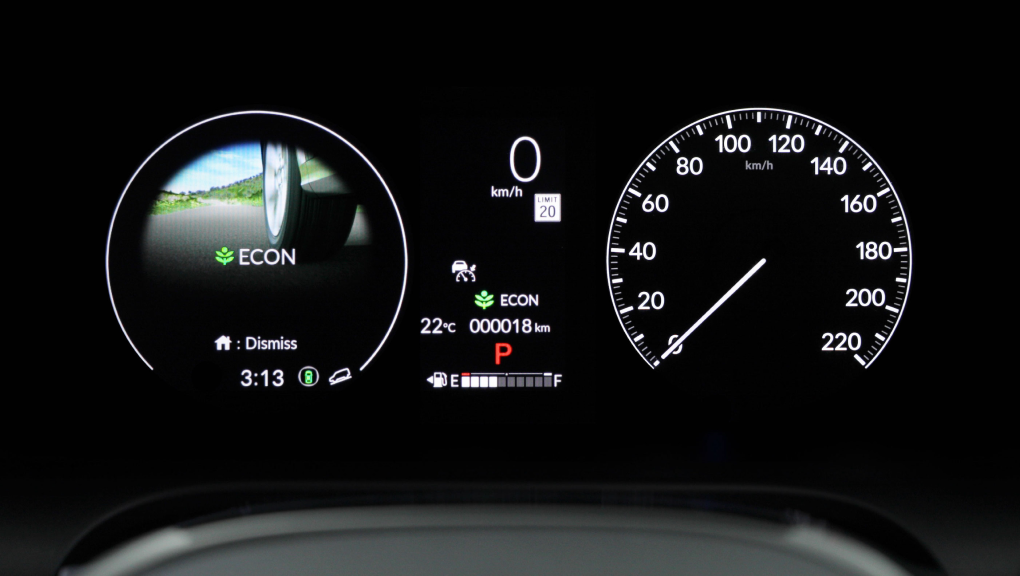 Detail view of a paddle shifter on the steering wheel in the 2022 Honda HR-V with Black Leather. 